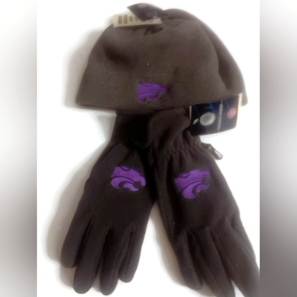 KANSAS STATE UNIVERSITY WILDCATS, GRAY NCAA  Cap and Gloves, O/S